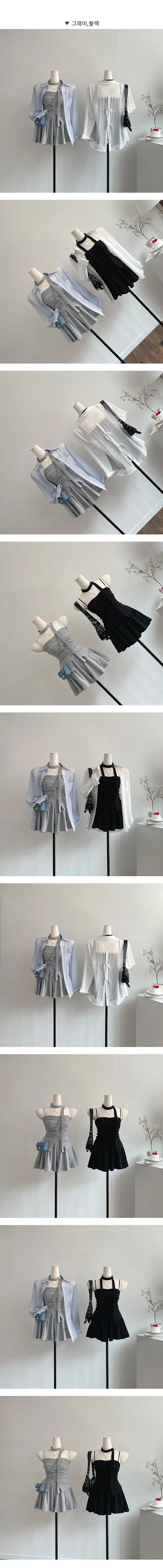 [4pc/세트가격!/페미닌/하이틴] 롤리 뒷트임 셔츠세트 셔링나시세트 밴딩반바지 나시,팬츠세트 머플러세트 4pc (2color) 바캉스룩/휴양지룩/여행지룩 상세 이미지 3