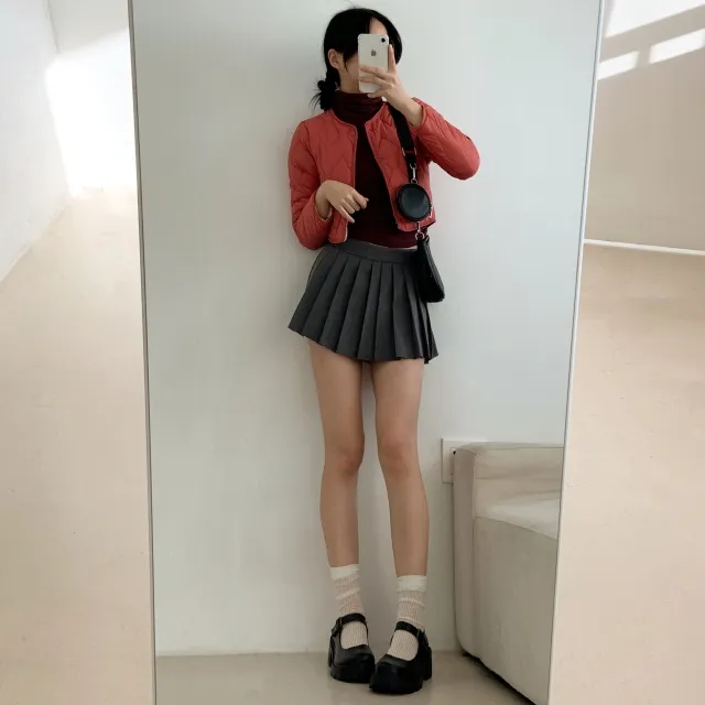 [기본/퍼]2사이즈 베이직 가벼운 똑딱이 크롭 숏 엠보 누빔 이너 경량패딩(6color) 상세 이미지 8