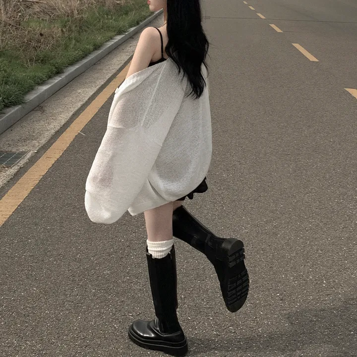 [햇빛차단☀️/왕오버핏!] 보호본능 왕박시 브이넥 여름 벌룬 가디건 빅사이즈 체형커버 살안타템 여행룩 상세 이미지 5