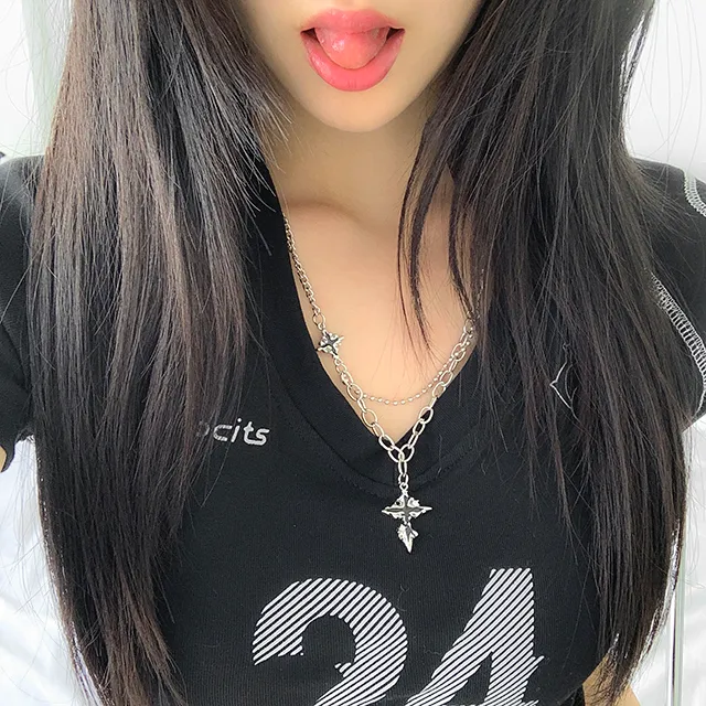 [유니크/빈티지/1col] 핸더 블랙 크로스 십자가 두줄 레이어드 체인 목걸이 / 십자목걸이 / 투체인 / 드롭십자가 / 일체형 / 블랙목걸이 / 네크리스 / 무채색 / 만원이하 상세 이미지 3