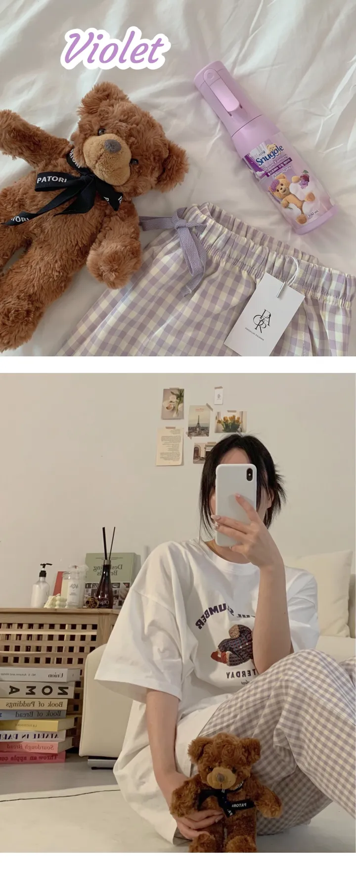 [자체제작]1+1할인 실크느낌 솝 체크 커플 잠옷바지 빅사이즈 파자마 파티 상세 이미지 28