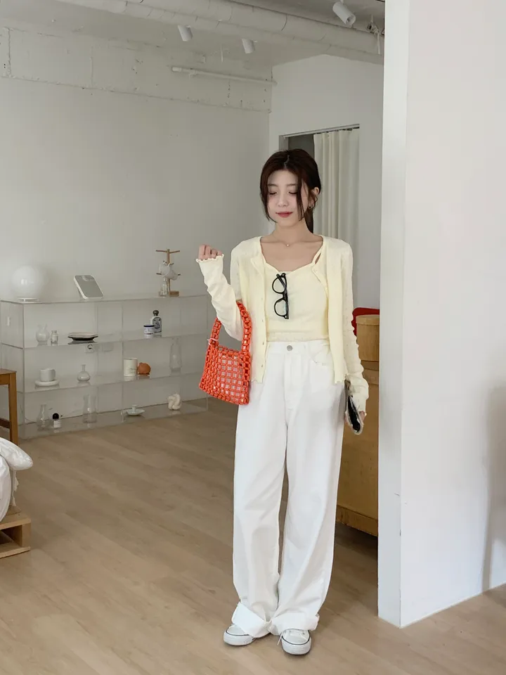 [레이어드/set] 엘린 펀칭 니트 나시 가디건 세트 / 봄 여름 레이어드 프릴 크롭 상세 이미지 16