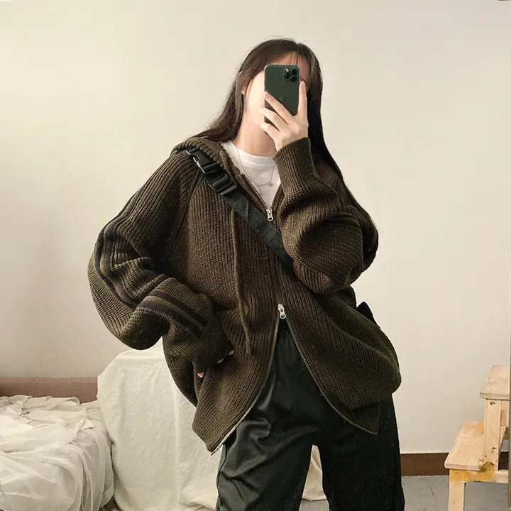 [넉넉/오버핏!] 두줄 니트 투웨이 후드집업 4color 상세 이미지 18