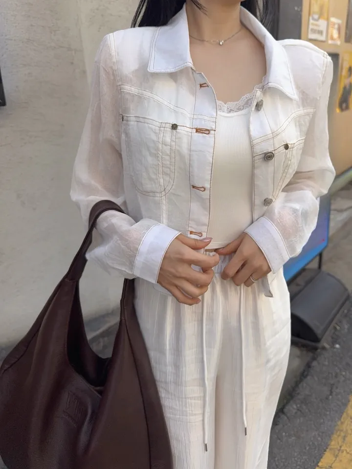 ⚡️블랙 당일⚡️스티치 시스루 썸머 자켓 상세 이미지 4