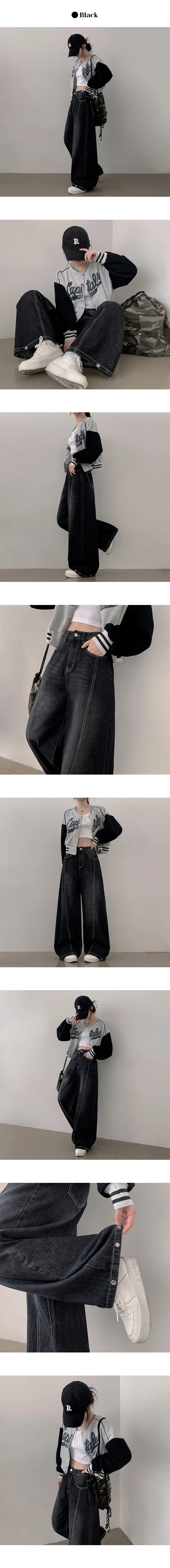 3일할인[2XL까지!/숏,기본,롱/핏조절O] 르반 하웨스트 절개 스티치 워싱 와이드 데님 팬츠 (4color) 상세 이미지 9