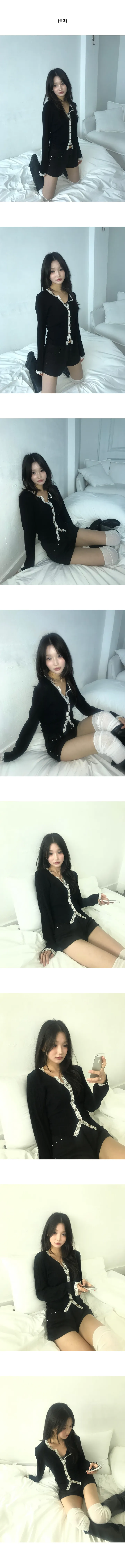 [레이스포인트/여리핏!] 일레 슬림 골지 레이스 배색 버튼 u넥 가디건 상세 이미지 6