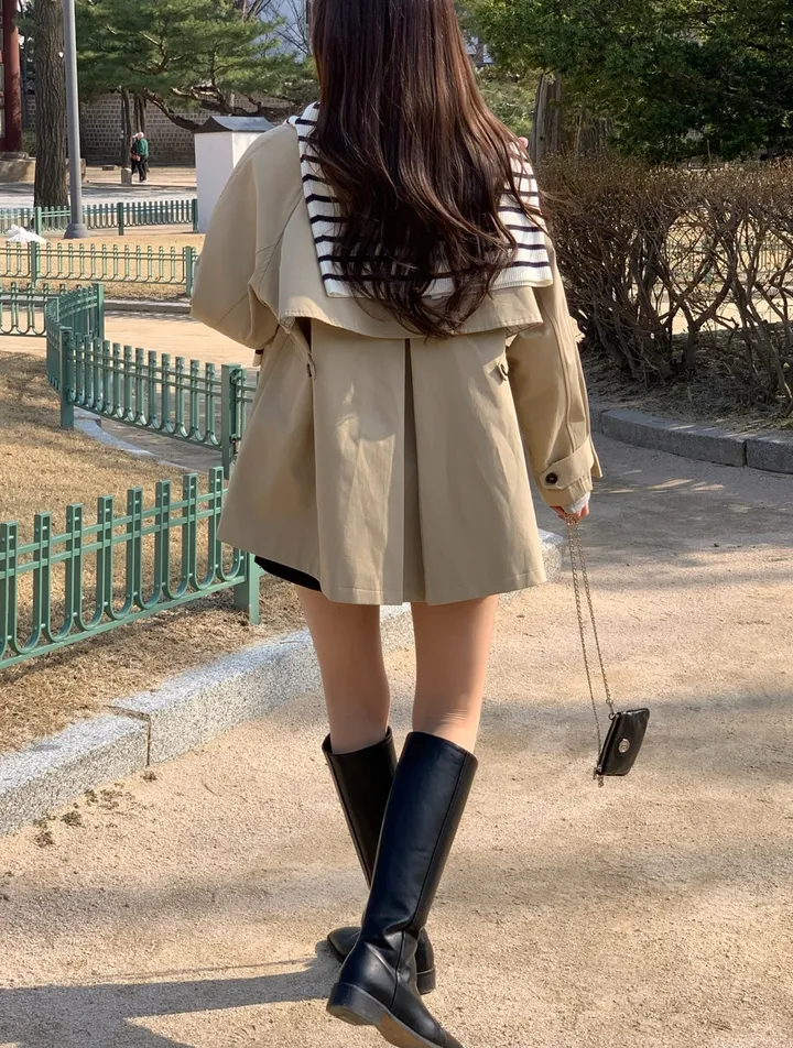 [*주문폭주!!/당일발송*] 파리 트렌치 케이프 하프코트 트렌치코트 트렌치하프 하프트렌치 코트 봄아우터 봄트렌치 절개트렌치 (1color) 상세 이미지 32
