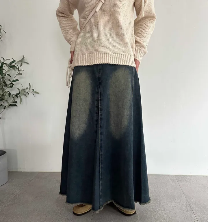 マキシAラインフレアデニムロングスカート(1color