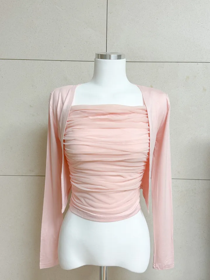 *바배* [🎀봄신상강추] 쉬폰 레이스 셔링 나시 가디건 세트 투피스 (3 color) 봄가디건 나시가디건 투피스 데이트룩 간절기 끈나시 망사나시 크롭가디건 하객룩 상세 이미지 10