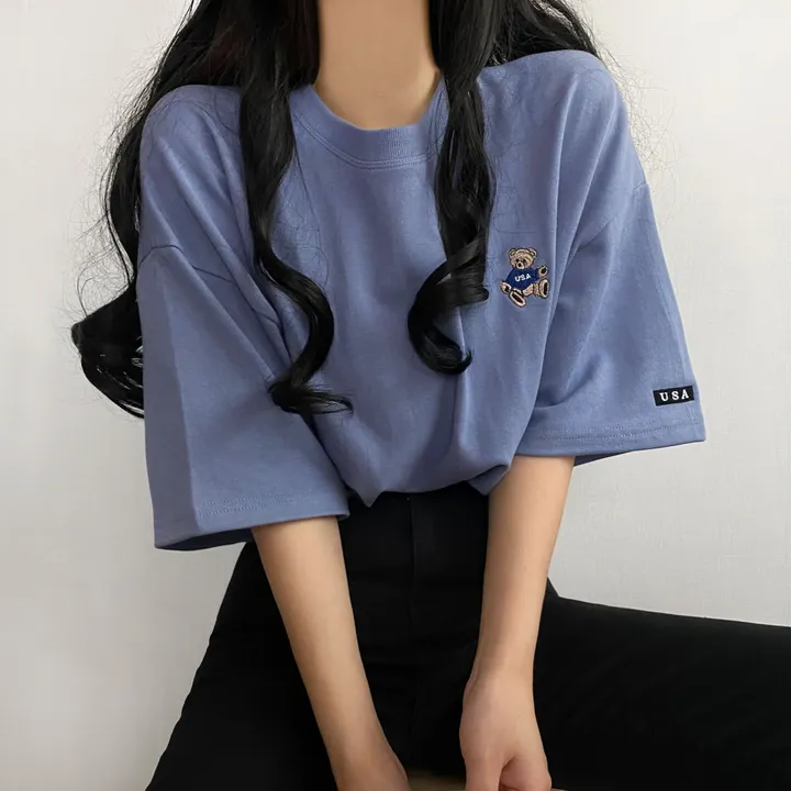 [예쁨/데일리] 베어 라벨 자수 오버핏 반팔티T 상세 이미지 15