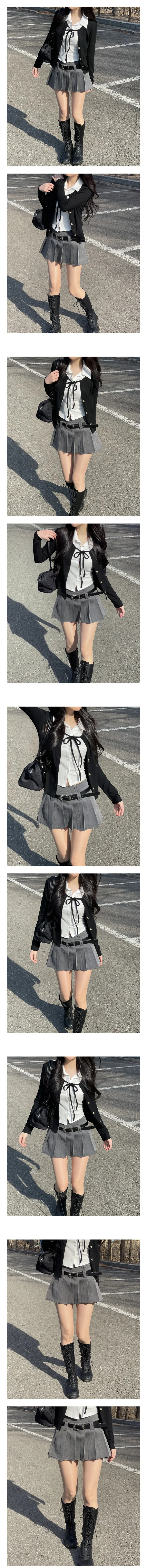 [셔츠가디건set🖤] 다키 레이어드 스트랩 리본 버튼 일체형 셔츠 가디건 상세 이미지 3