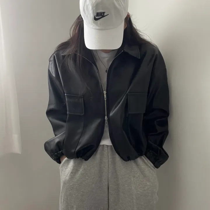 [투웨이/고퀄리티]레더 스트링 카라 크롭 라이더 숏자켓 3color 상세 이미지 11