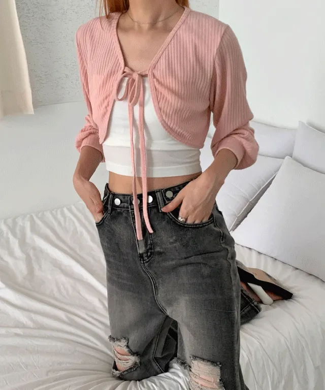 유주 리본 볼레로 가디건