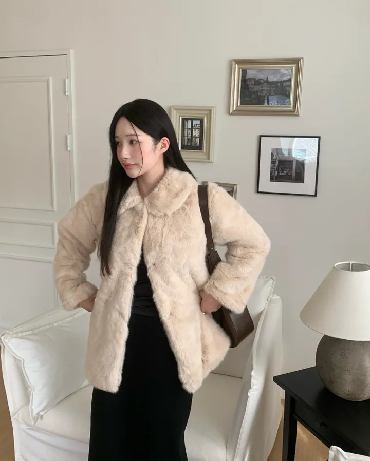 베인 겨울 카라 퍼 자켓 하프코트 싱글자켓 밍크자켓 상세 이미지 10