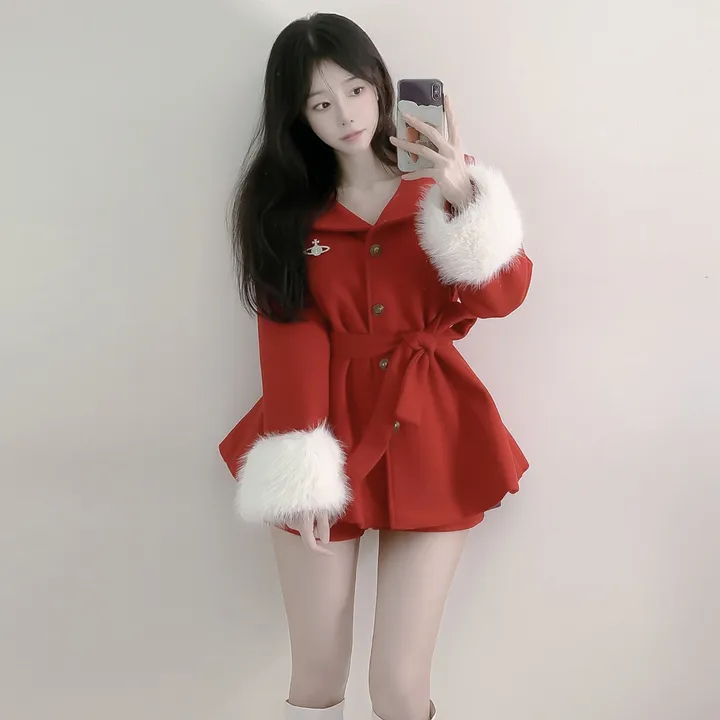 [초고퀄]소매퍼 안감누빔  하프 모직코트 반바지 투피스 세트 상세 이미지 15