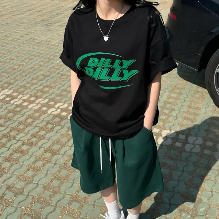 세트가능/ 남녀공용 오버핏 반팔 여름 커플룩 커플티 레터링 루즈핏 반팔 티셔츠 합포 핀턱 버뮤다 팬츠 밴딩 반바지 꾸안꾸 트레이닝 세트 커플 시밀러룩 빅사이즈 세트 스트릿 딜리 상세 이미지 10
