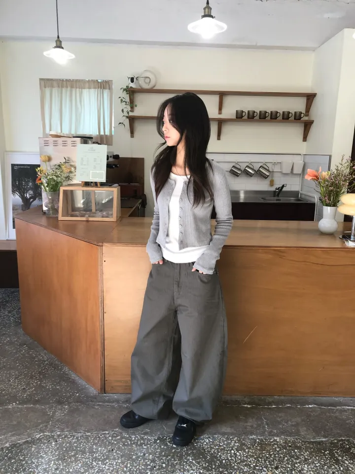 슬림핏 숏 골지 가디건 상세 이미지 18