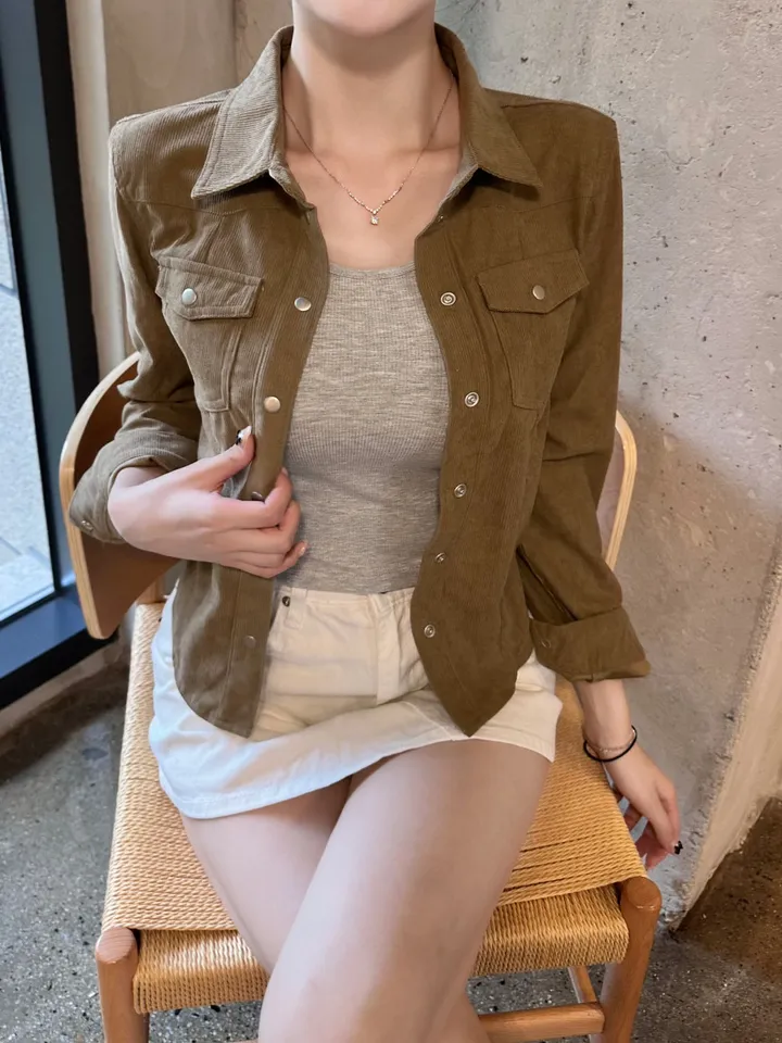 *당일발송!*[세련미🤎/봄셔츠] 코듀로이 골덴 셔츠 남방 카라 자켓 3colors 세미 크롭 슬림핏 (봄자켓/겨울자켓/가을자켓/코듀로이셔츠/빈티지/유니크/겨울셔츠) 상세 이미지 6