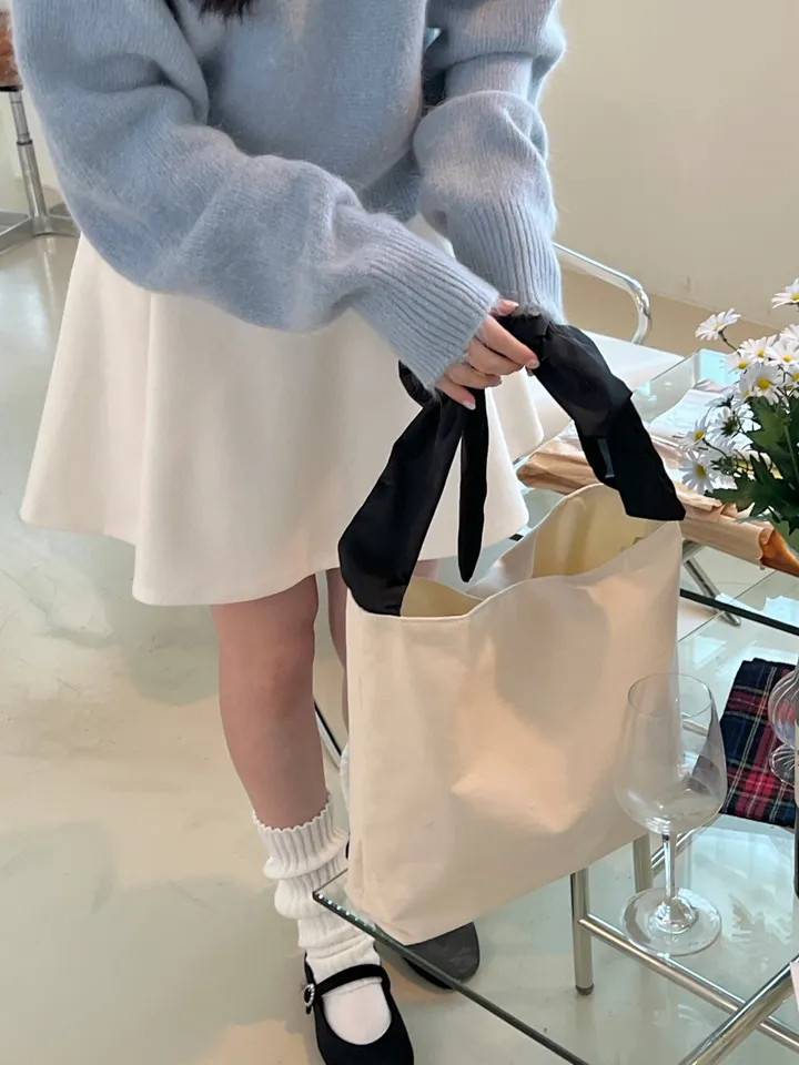 봄신상 리본 에코백 캔버스 가방(캐쥬얼, 리본포인트백) 상세 이미지 8