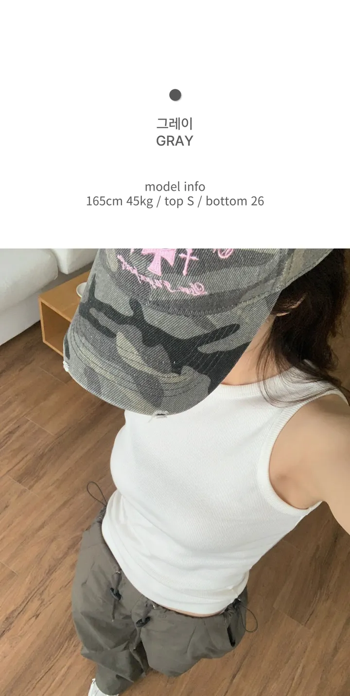 [얼굴소멸] 카모 레터링 볼캡 3color / 빈티지 데미지 워싱 밀리터리 십자가 자수 캡 모자 상세 이미지 5