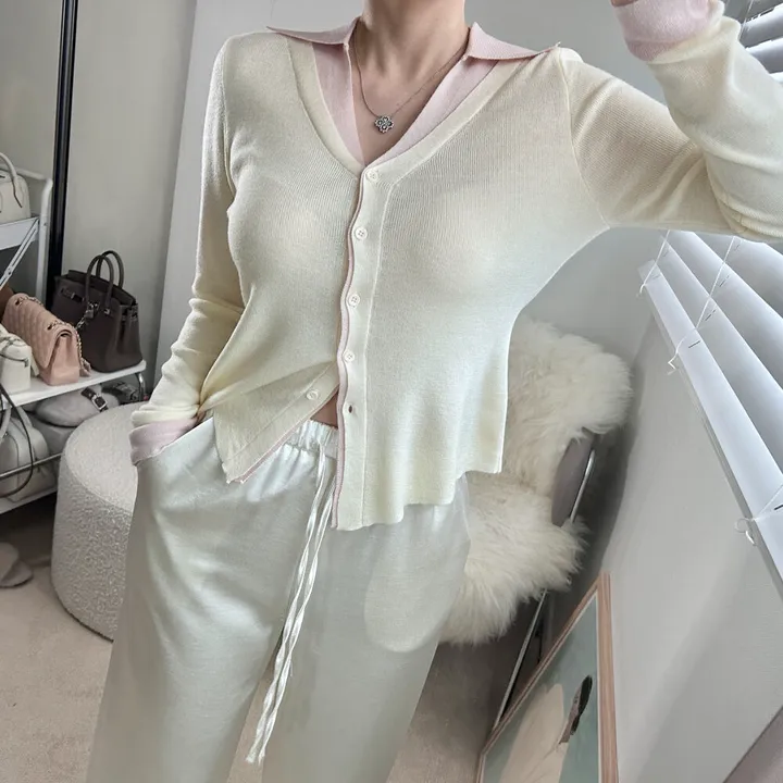 (강추)브리에 카라 배색 니트 가디건 -3color / 맨투맨 후드 집업 청바지 데님 원피스 3부팬츠 반바지 상세 이미지 9