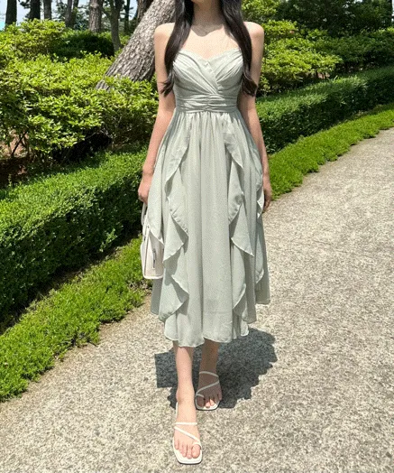 [최저가고퀄 휴가비치룩] 블랑 프릴 쉬폰 롱원피스