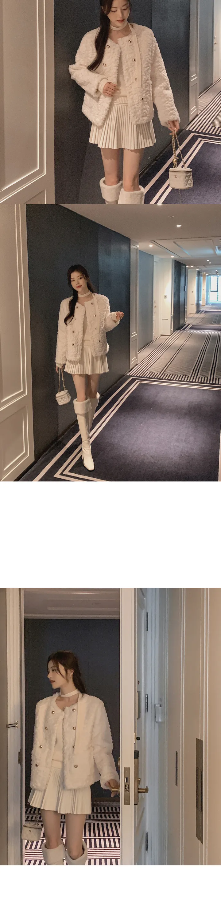 [고퀄/퍼자켓/하객룩] 로민 노카라 라운드넥 금장버튼 더블버튼 포켓 페이크퍼 오픈 자켓 상세 이미지 14