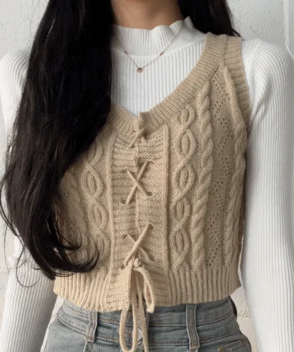 [예쁨보장!/new컬러] 꽈 코르셋 레이어드 니트 조끼;4color <색감보장>