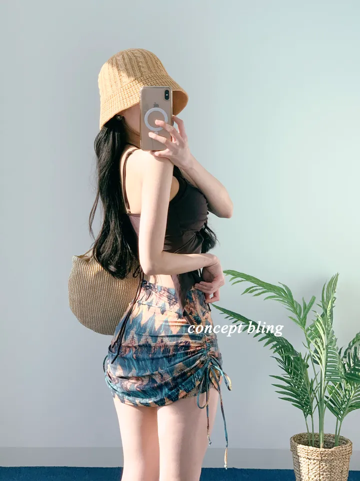 *고퀄* 히피 2pcs 비키니 홀터넥 리본 뱃살커버 스커트 포함 스트링 수영복 컨셉블링 상세 이미지 8