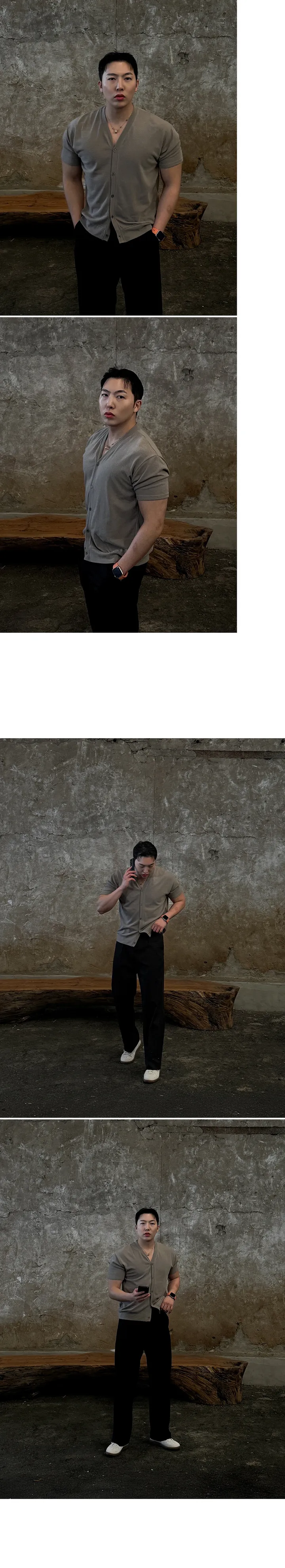 남자여름가디건 후인 브이넥 니트반팔 베이직 머슬핏 바캉스룩 상세 이미지 9