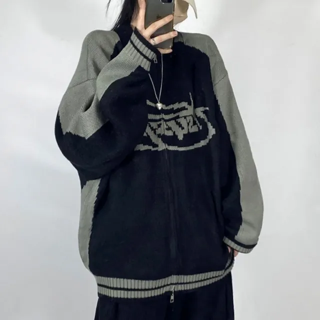 [~3XL] 빈티지 힙무드 박시니트집업💝 배색 나그랑 스트릿/투웨이 남녀공용 커플 빅사이즈 [4070] 상세 이미지 17