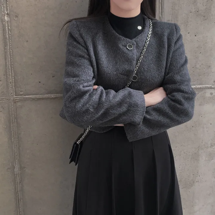 [누빔ver오픈!/MADE🩶]겨울하객룩 완성, 모헤어 라운드 스탠다드 크롭 자켓 상세 이미지 18