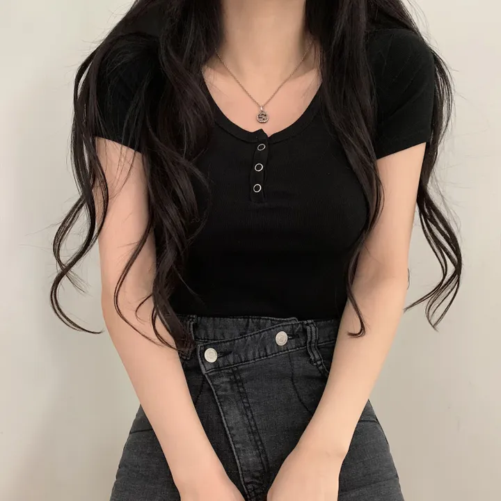 [겨드랑이노출X] 똑딱이 단추 쫀쫀 반팔티셔츠;8col 상세 이미지 35