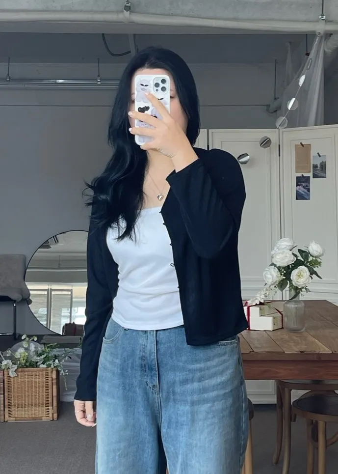 [2사이즈] 색감굿@ 가디건 브이넥 레이어드 여리핏 빅사이즈 크롭 봄옷  통통 베이직 꾸안꾸 상세 이미지 55