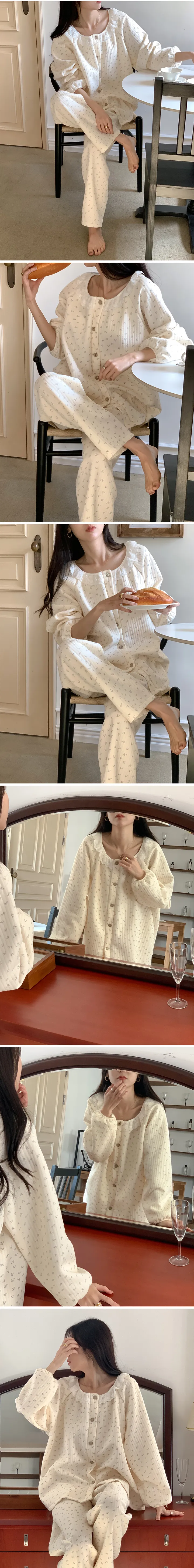 도톰포근☁ 누빔 파자마 상하세트 긴팔 긴바지 체리 앵두 퀼팅 레이스 도트 파스텔 겨울 홈웨어 잠옷 no.2394 2393 상세 이미지 5