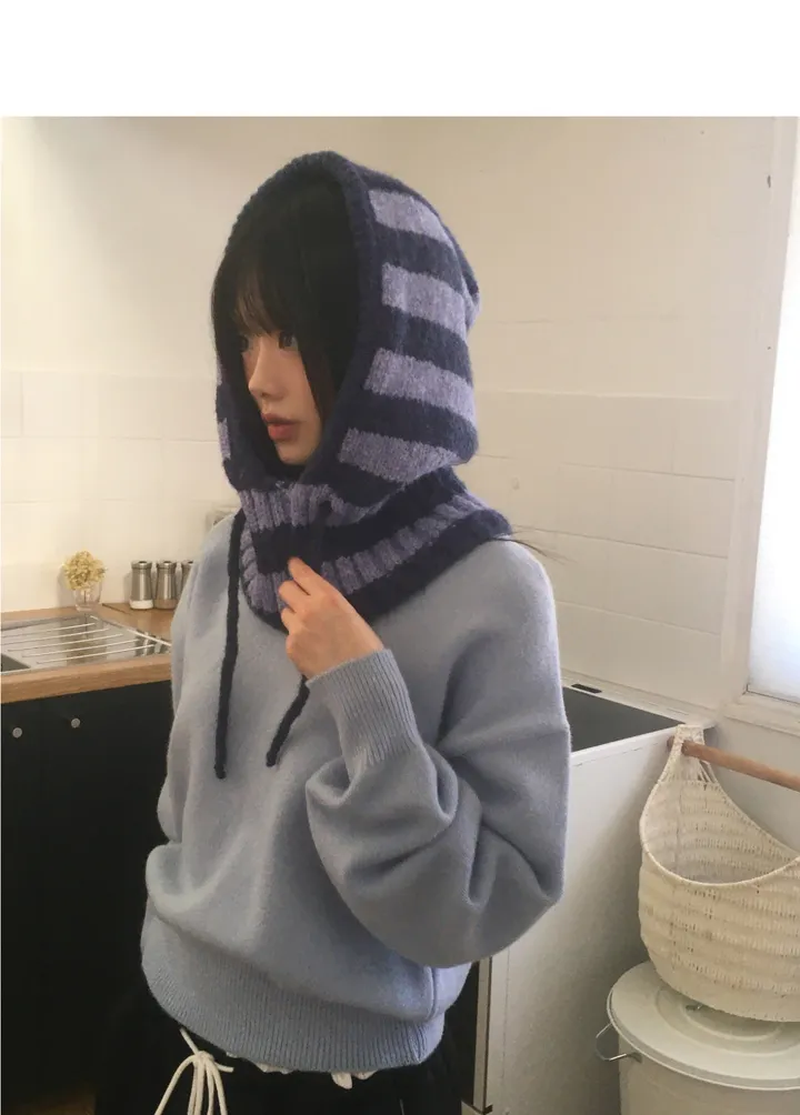 너빈 스트라이프 니트 바라클라바 모자 상세 이미지 5