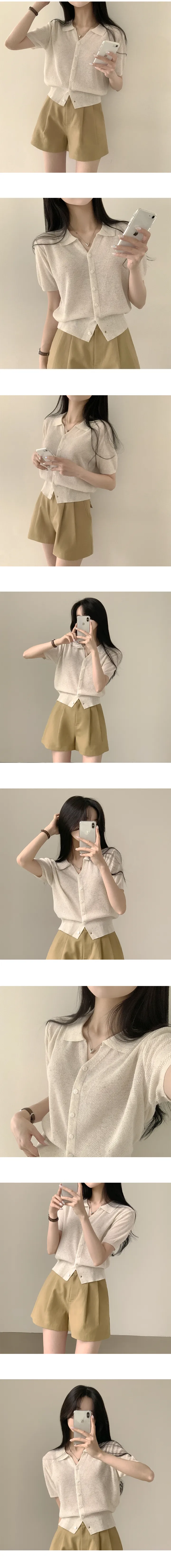 [린넨,쿨링소재!/여리여리~] 허리잘록- 썸머 린넨 카라 크롭 반팔 니트가디건 (7color) 상세 이미지 4