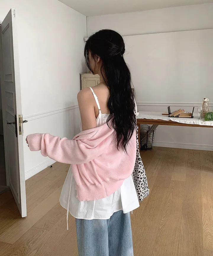 [데일리가디건💗] 데이쥬 팬던트 루즈핏 레이어드 브이넥 니트 가디건 봄 여름 가을 / 벚꽃룩 캠퍼스룩 데일리룩 클래식블랑 상세 이미지 19