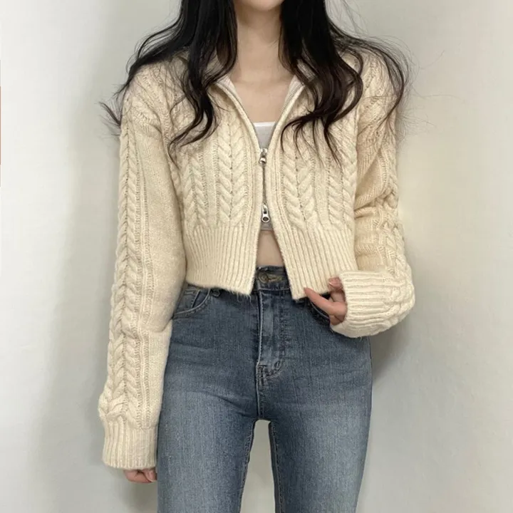 [특가진행/도톰]투웨이 꽈배기 크롭 니트 가디건 집업4col 상세 이미지 5