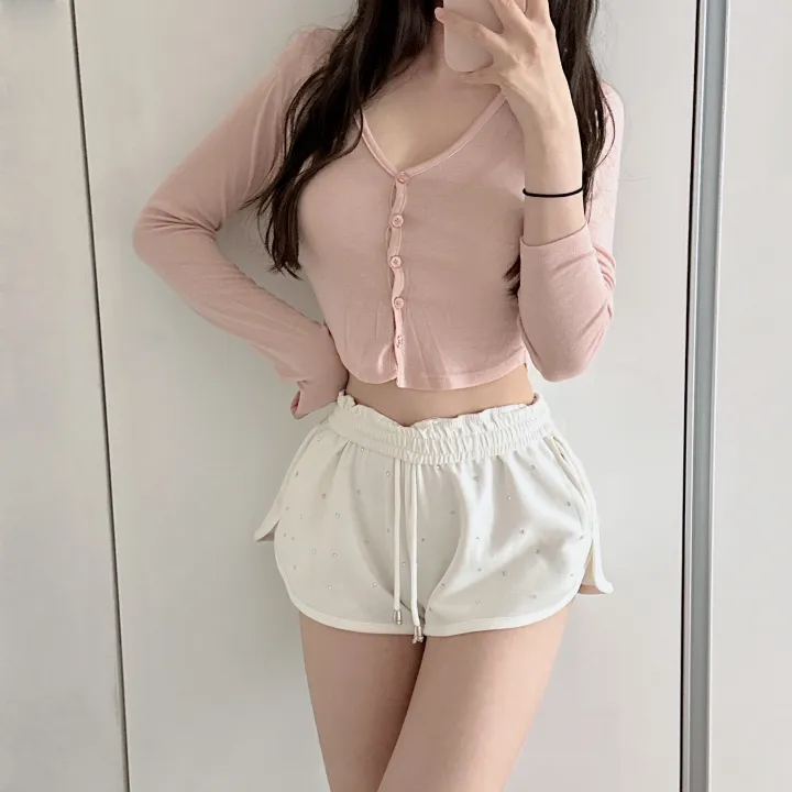 얄포롬🩷*슥걸치는/군살커버* 밀크 텐셀 굴림 크롭 브이넥 버튼 가디건/ 여름상의 얇은긴팔티 여친룩 필라테스 요가 햇빛가리개 대학생 여친룩 상세 이미지 5