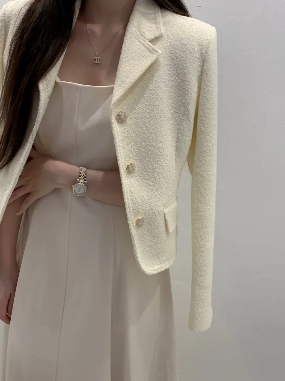 [24f/w버전]✨뉴샤르망 부클울 자켓 백화점동일 S라인 트위드 카라 금장버튼 반 코트 4color 상세 이미지 18