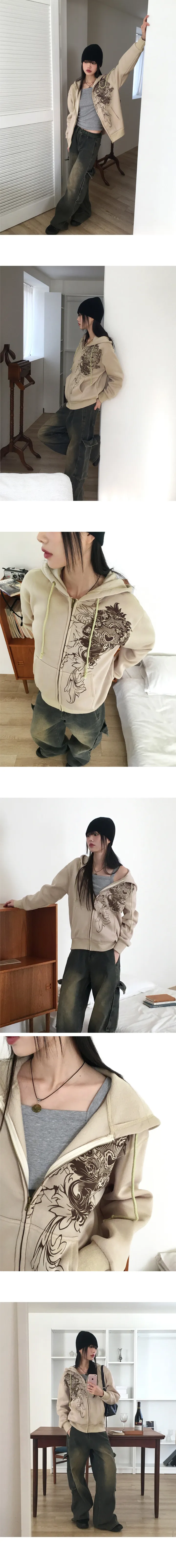 [단독/기모안감] 카튼 Y2K 프린팅 후드 집업 상세 이미지 6