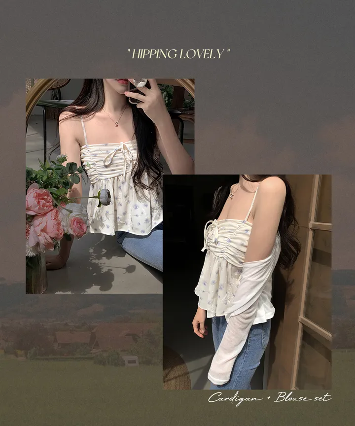 [나시+가디건세트] best 💘 히핑 cardigan + 플라워프릴나시 blouse set 상세 이미지 2