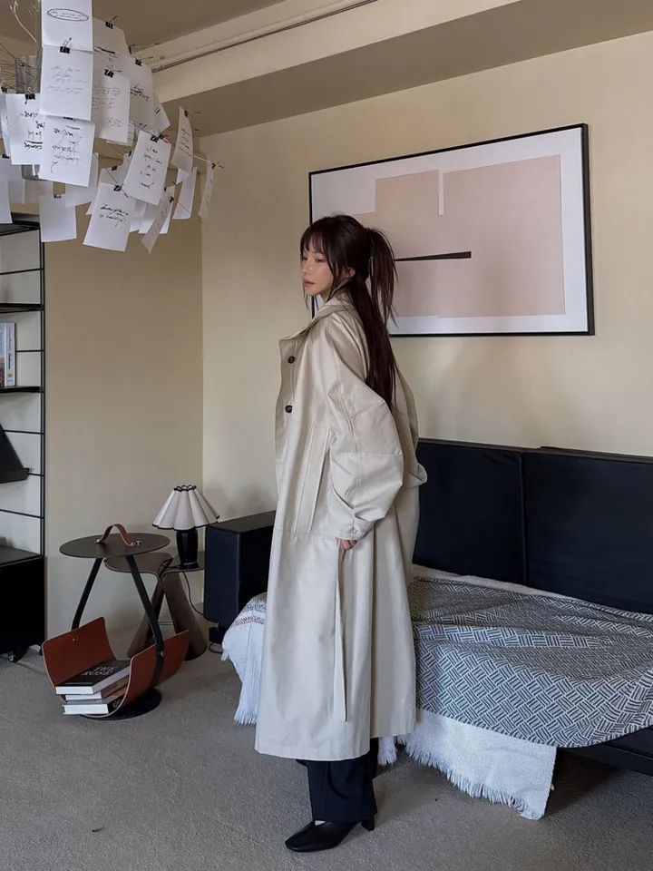 로제 하이넥 오버핏 트렌치코트, 베이직 페미닌 데일리 꾸안꾸 데이트 출근룩(3컬러) 상세 이미지 30