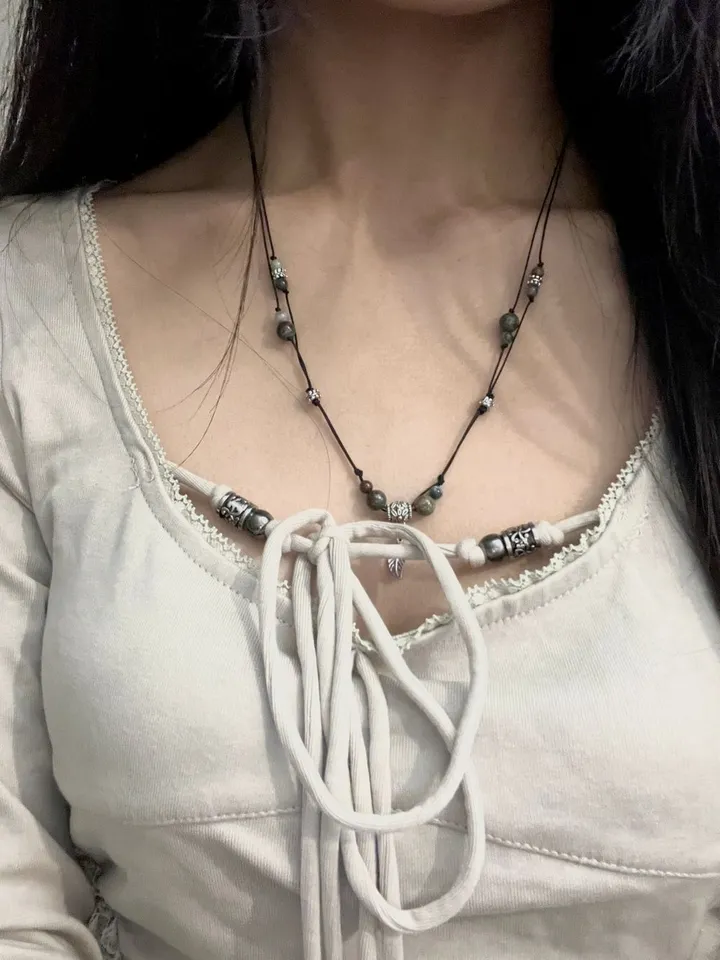 [자체제작] Vintage leaf Necklace 원석 매듭 목걸이 상세 이미지 18