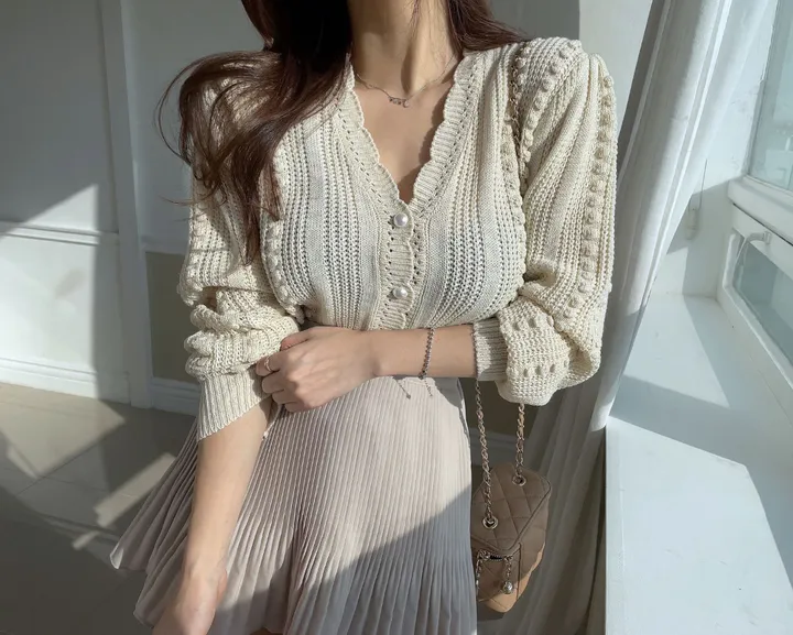 티에르 꽈배기 진주 가디건 상세 이미지 6
