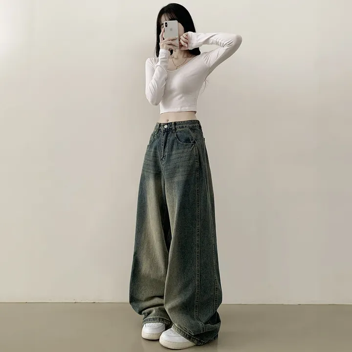 [색감깡패🖤] 사이드 핀턱 빈티지 워싱 하이웨스트 와이드 벌룬 데님팬츠 사계절 청바지 연청 진청 흑청 블랙 상세 이미지 6