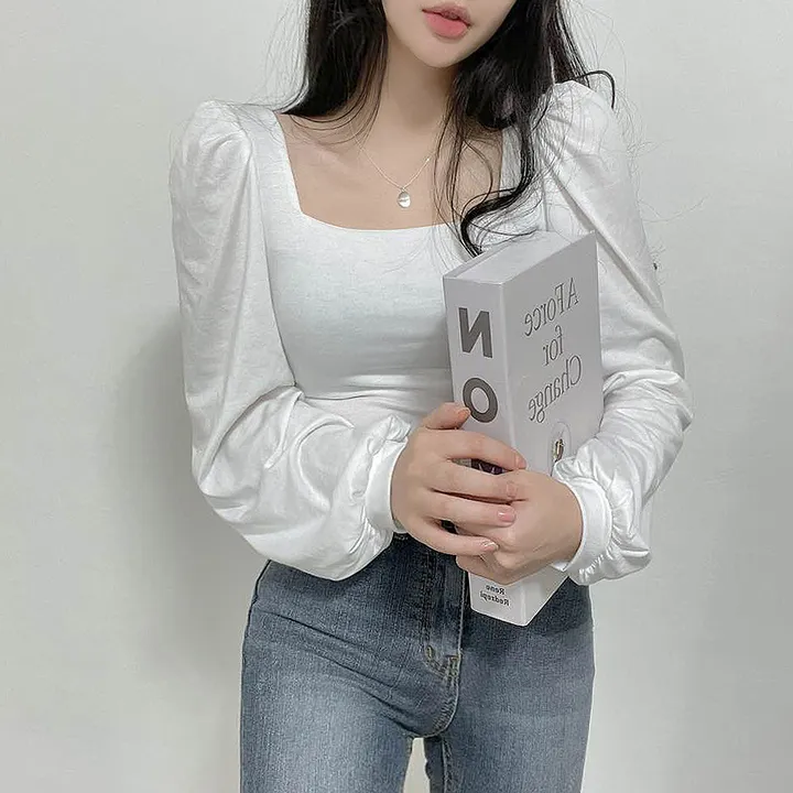 [속옷비침X!묶음할인]여리글램 퍼프 모어 스퀘어 반크롭 긴팔T 4col 상세 이미지 5