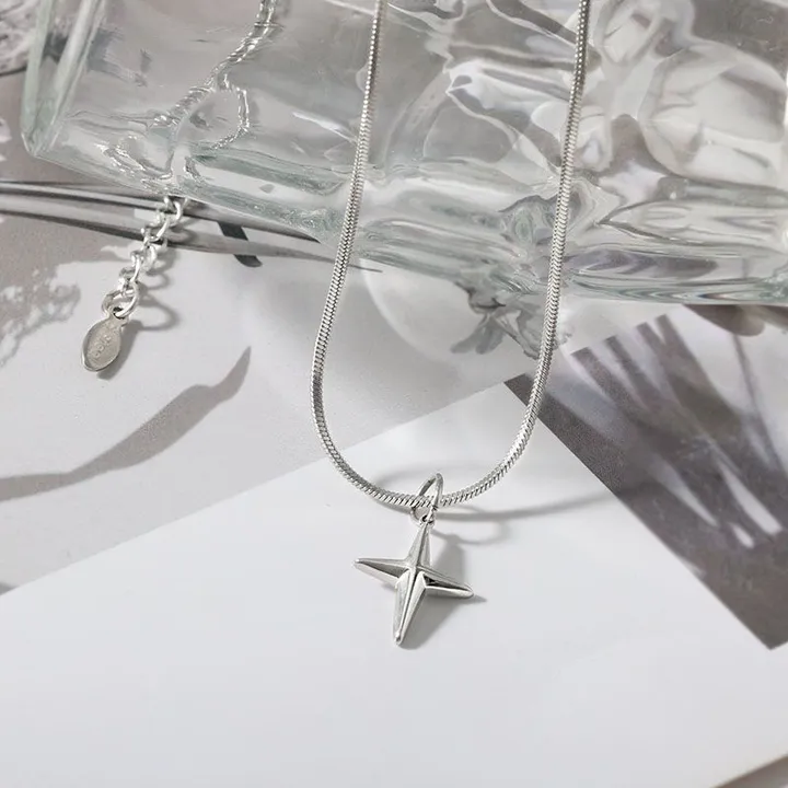 [1+1/써지컬] Starlight Cross Simplicity Necklace 별 십자가 크로스 은 실버 목걸이 펜던트 악세사리 심플 데일리 상세 이미지 8