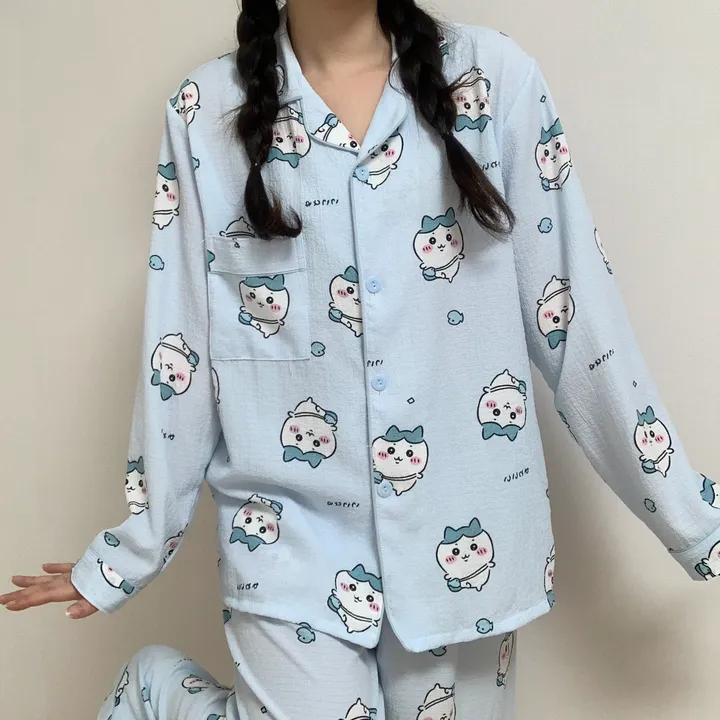 [🔥당일출고🔥/3컬러!] 먼작귀 치이카와 하치와레 우사기 생일선물 지지미 긴팔 긴바지 잠옷 파자마 홈웨어 세트 상세 이미지 11